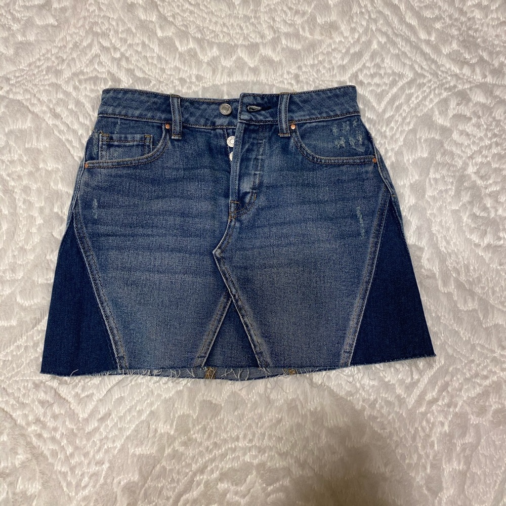Denim Skirt with Geometric Patchwork